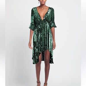 Maria Lucia hohan V neck knee length green payette dress